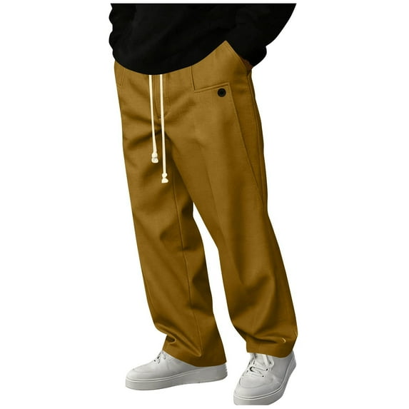 Fewfanhot Men's Pants Drawstring Waist Baggy Sweatpants Straight Leg Long Sports Track Pants with Pockets
