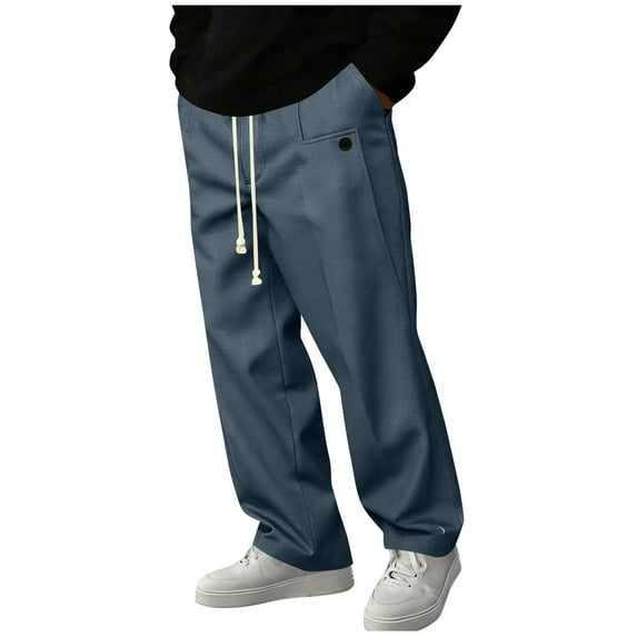 Fewfanhot Men's Pants Drawstring Waist Baggy Sweatpants Straight Leg Long Sports Track Pants with Pockets