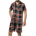 thumbnail image 1 of Fewfanhot Men's Plaid Print Short Sleeve Pajama Set, Button Down Shirt with Notch Collar and Lounge Shorts, Soft Lightweight Sleepwear Spring Summer Comfort Pjm, 1 of 5