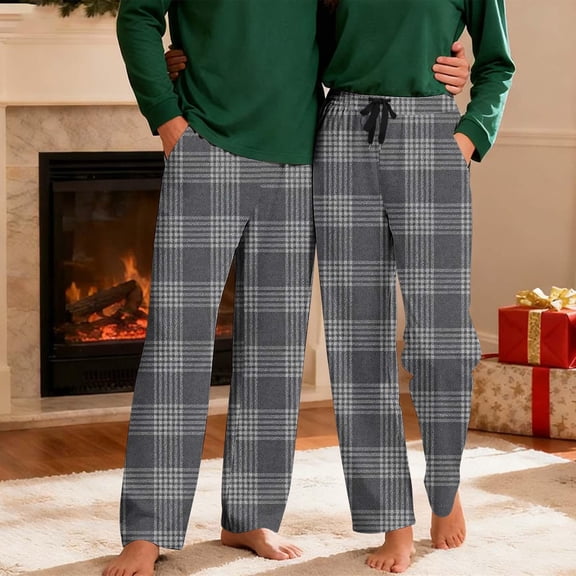 Fewfanhot Men's Plaid Sleep Pants - Casual Print Loose Fit Elastic Waist Breathable Lounge Pants with Pockets for Home Wear