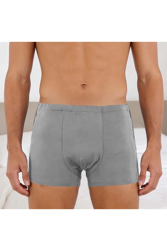 Men's Post-Operative Boxer Briefs, Adjustable Hook & Loop Closure Easy-On Easy-Off Elastic Waist Underwear for Recovery & Daily Underpants