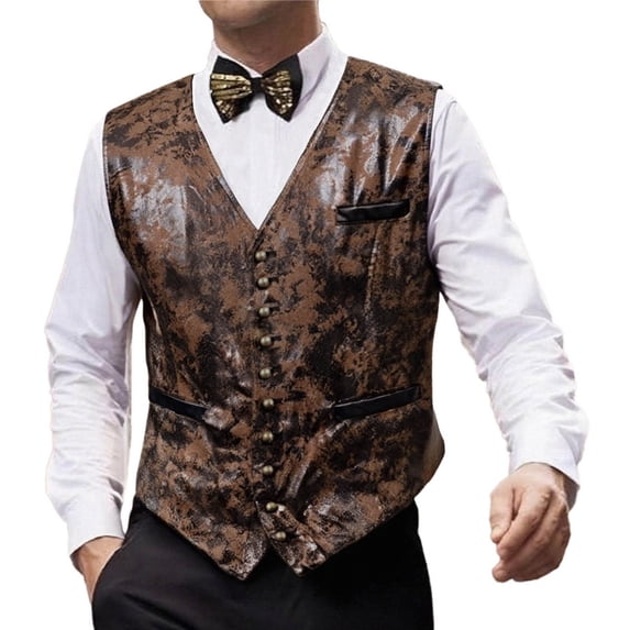 Fewfanhot Men's Retro-Style Suede V-Neck Button Front Vest, Slim Fit Layering Piece for Casual Fashion Outfits
