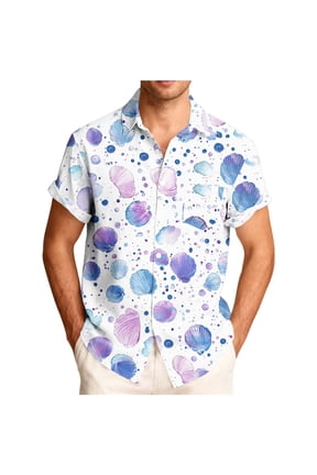Men's Seashell Print Hawaiian Shirt, Short Sleeve Casual Button-Down Summer Beach Shirt, Lightweight Vacation Top, S-5XL