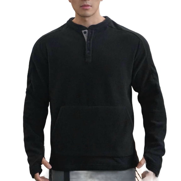 Fewfanhot Men's Shirts Casual Thermal Fashion Pullover Round Neck Half Button Pocket Fitness T-Shirt with Pocket