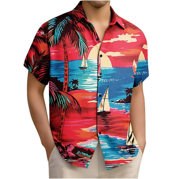 Fewfanhot Men's Shirts Hawaiian Short Sleeve Casual Button Down Summer Beach Vacation Floral Shirts