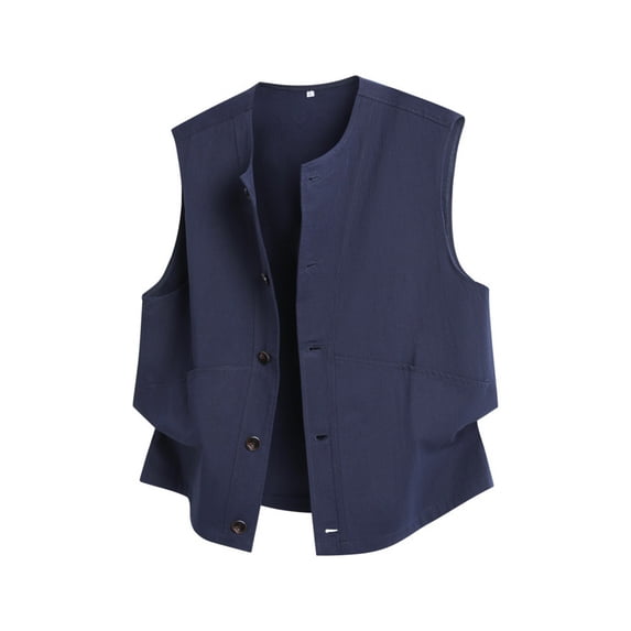 Fewfanhot Men's Solid Color Button Front Utility Vest with Pockets, Casual Sleeveless Workwear Jacket for Outdoor Wear