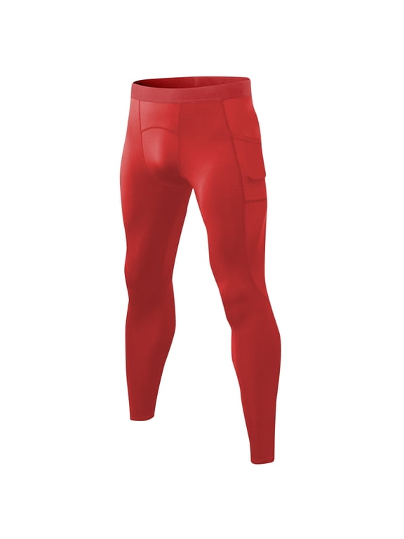 Men's Solid Color Compression Pants with Side Pocket, Stretchy Quick-Dry Athletic Tights, Secure Pocket Bottoms for Running & Training