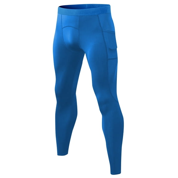 Fewfanhot Men's Solid Color Compression Pants with Side Pocket, Stretchy Quick-Dry Athletic Tights, Secure Pocket Bottoms for Running & Training