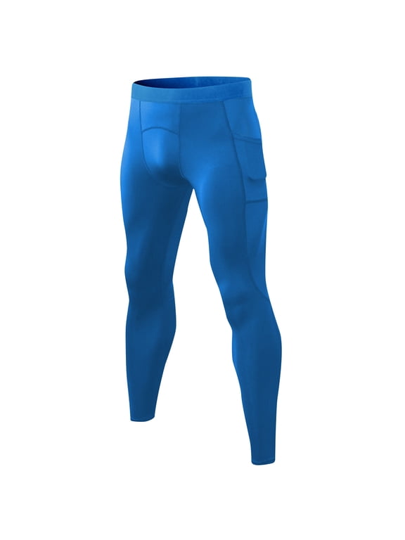 Men's Solid Color Compression Pants with Side Pocket, Stretchy Quick-Dry Athletic Tights, Secure Pocket Bottoms for Running & Training