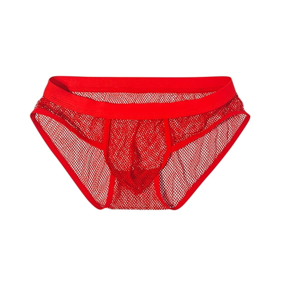Fewfanhot Men's Solid Color Mesh Underwear Elastic Waist Transparent-Briefs Lightweight Breathable Intimates Underpant