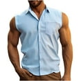 thumbnail image 1 of Fewfanhot Men's Solid Color Sleeveless Button Down Shirt Collared Vest Top with Utility Pocket, Lightweight Summer Beach T-Shirt Travel Casual Tops, 1 of 6