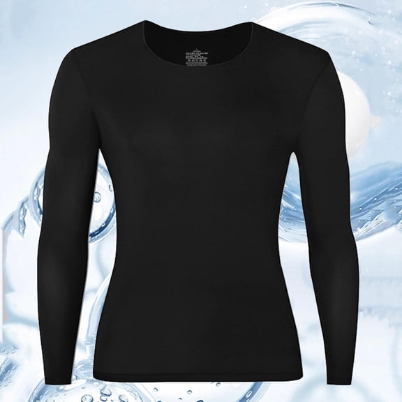 Fewfanhot Men's Solid Color Thermal Top Elastic Base Layer for Outdoor Activities Fitness Training Cold Weather Warmth