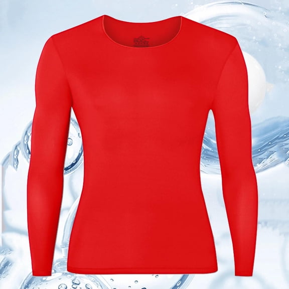 Fewfanhot Men's Solid Color Thermal Top Elastic Base Layer for Outdoor Activities Fitness Training Cold Weather Warmth