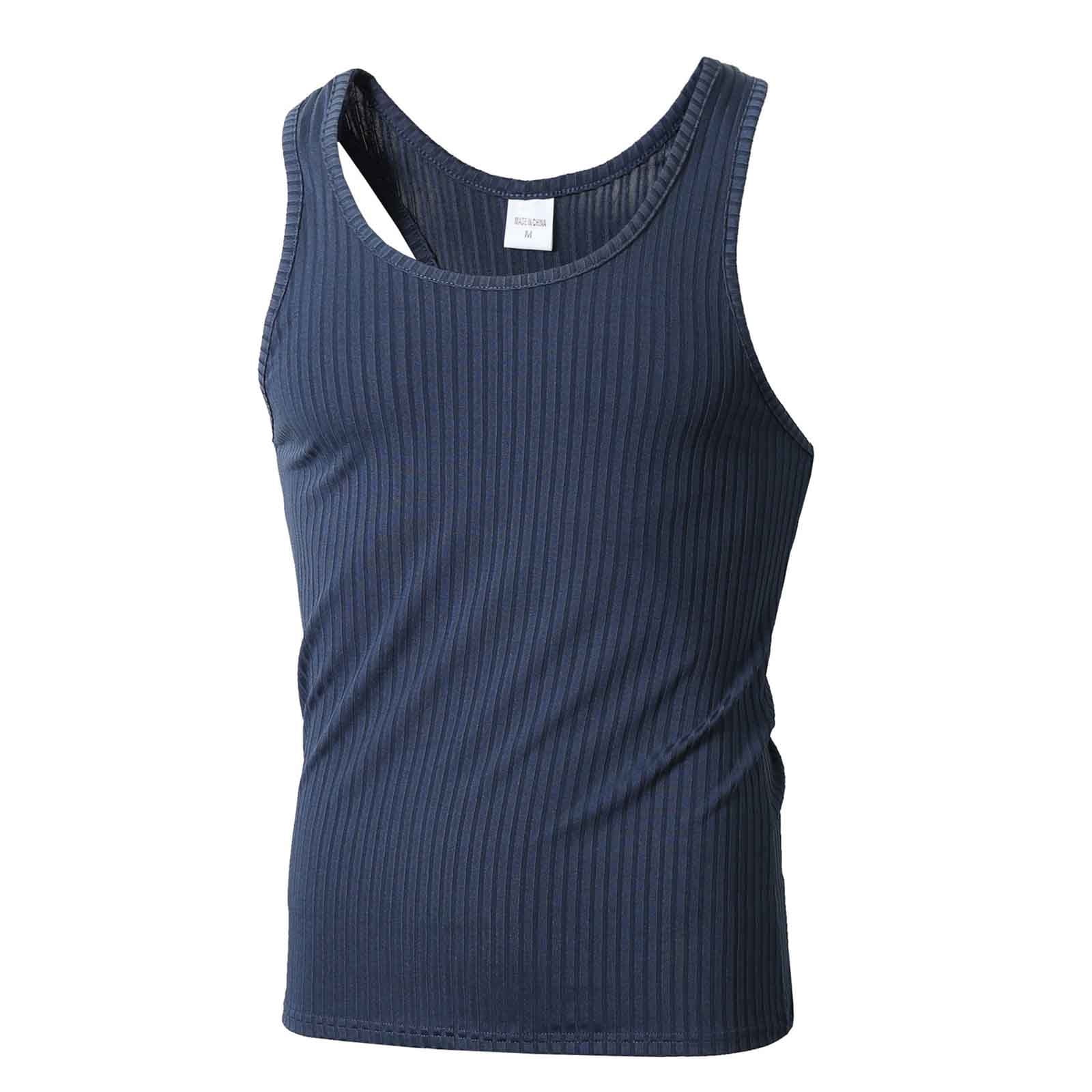 Fewfanhot Men's Solid Color Vertical Stripe Knit Compression Tank Top ...