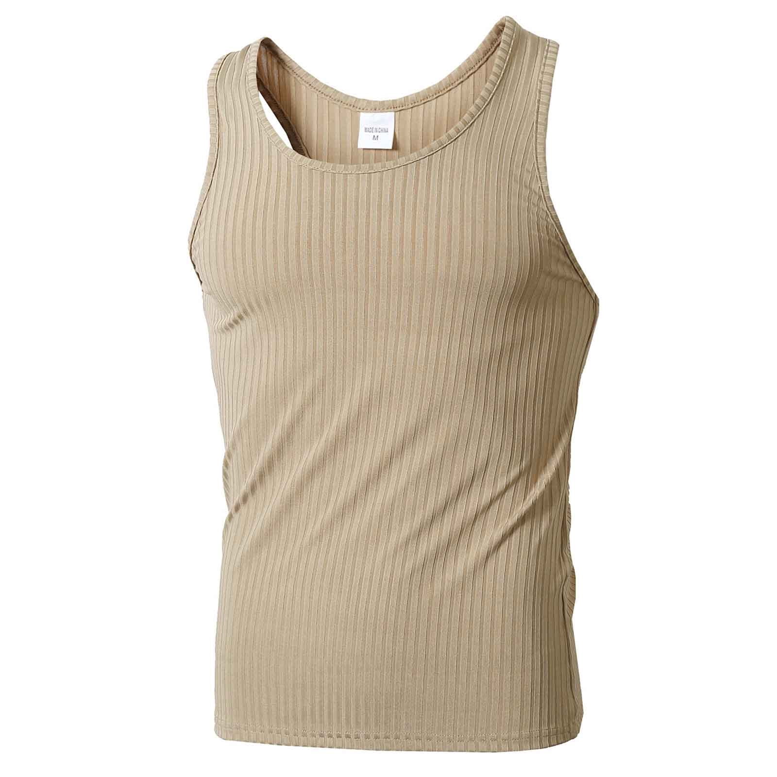 Fewfanhot Men's Solid Color Vertical Stripe Knit Compression Tank Top ...