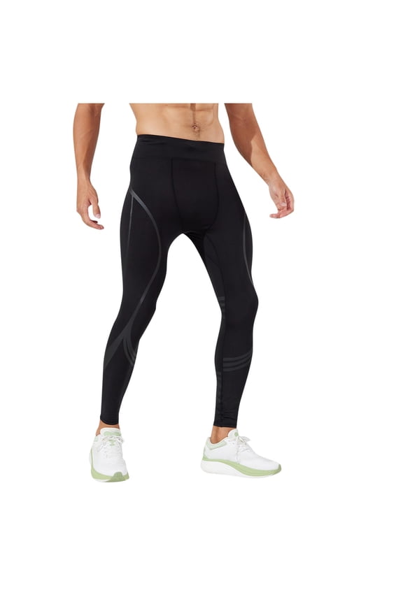 Men's Striped Compression Leggings, High Waist Athletic Tights with Reflective Details, Stretchy Workout Pants for Running, Gym & Training