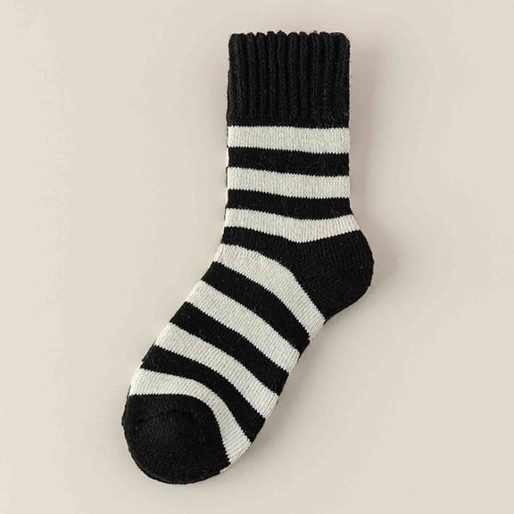Fewfanhot Men's Striped Mid-Calf Wool Socks Thickened Thermal Design Warm Cozy Socks for Sleeping Lounging Daily Wear