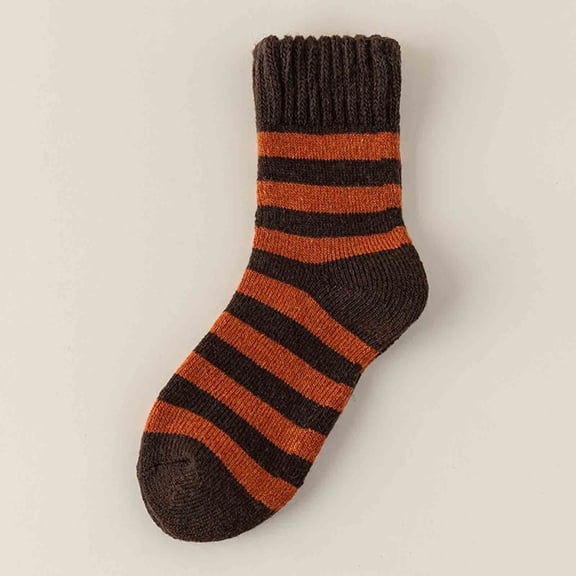 Fewfanhot Men's Striped Mid-Calf Wool Socks Thickened Thermal Design Warm Cozy Socks for Sleeping Lounging Daily Wear