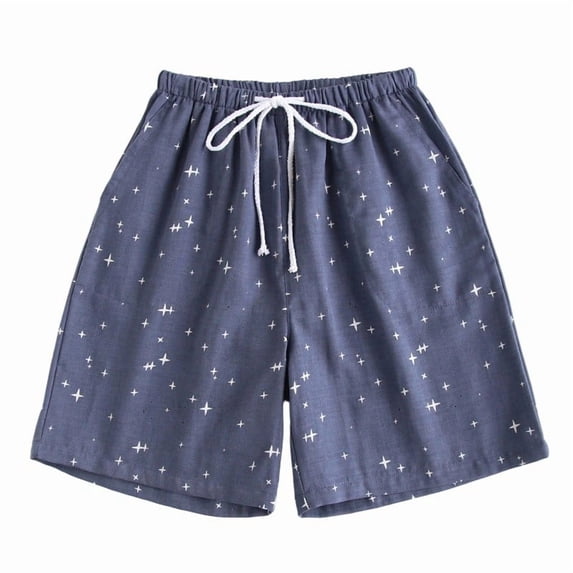 Fewfanhot Men's Summer Cotton Gauze Shorts - Fashion Printed Breathable Soft Moisture-Wicking Home Sleep Pants