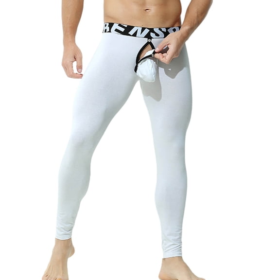Fewfanhot Men's Thermal Pants Low Rise Leggings Long Johns High-Elastic Pant with Detachable Bag for Winter Wear Indoor Outdoor Fitness