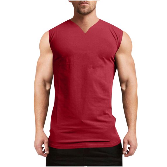 Fewfanhot Men's V Neck Muscle Tank Top, U Cut Hemline Sleeveless Shirt Stretch Fabric T-Shirt for Bodybuilding and Athletic Training