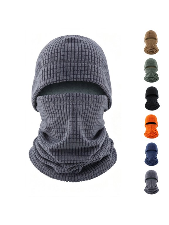 Men’s Winter Beanie and Neck Gaiter Set, Grid‑Textured Fleece Hat & Neck Warmer Kit, 2‑Piece Stretch Headwear for Cycling Running Outdoor Sports
