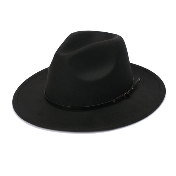 Fewfanhot Men's Women's Classic Wide Brim Floppy Panama Hat Belt Buckle Wool Fedora Hat Fashion Hat