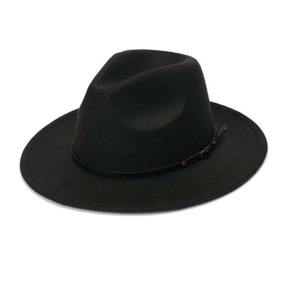 Fewfanhot Men's Women's Classic Wide Brim Floppy Panama Hat Belt Buckle Wool Fedora Hat Fashion Hat
