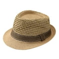 thumbnail image 1 of Fewfanhot Men's Woven Texture Straw Fedora Hat with Striped Band Breathable Crown Classic Jazz Hat for Daily Wear, Street Style, Outdoor Events, 1 of 6