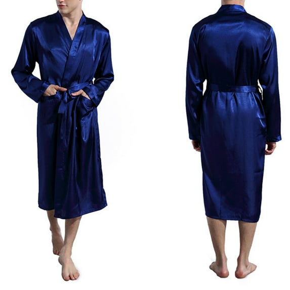 Fewfanhot Men's and Women's Knee-Length Solid Color Plush Fleece Robe with Front Pockets Self-Tie Belt Bathrobe for Casual Home Wear