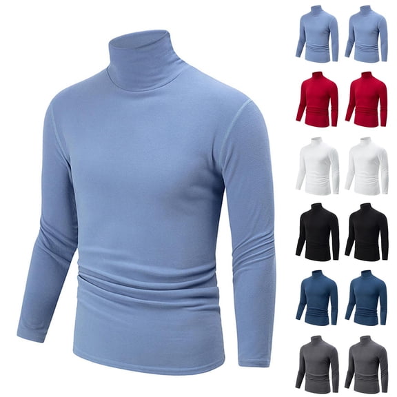 Fewfanhot Mens Long Sleeve Shirt Casual Slim Fit Basic Tops Knitted Lightweight Turtleneck Pullover Sweater