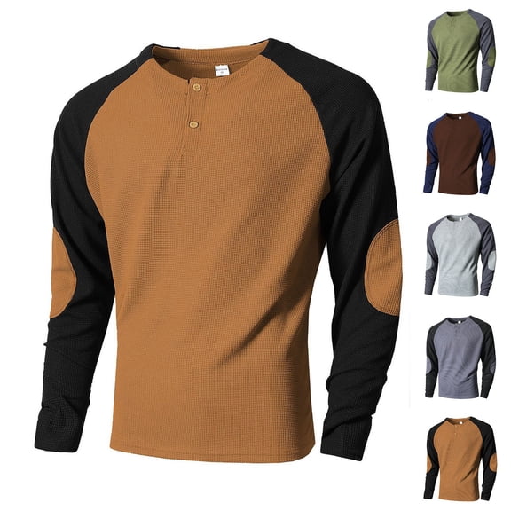 Fewfanhot Mens Long Sleeve Shirt Stretchy Ribbed Long Sleeve Henley Shirts Soft Muscle T-Shirts