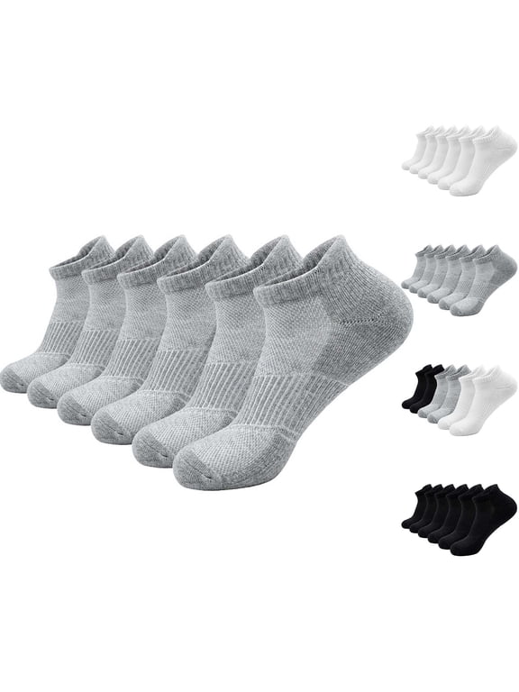 Mens Low Cut Ankle Socks 100% Cotton Breathable Sweat Absorbent Outdoor Casual Athletic Daily Socks, 6 Pairs