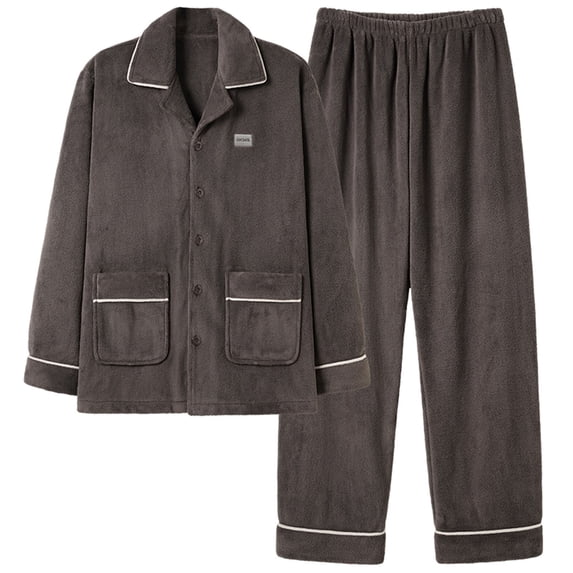 Fewfanhot Mens Pajamas Button Down Notch Collar Soft Short Sleeve Pjs Set with Long Pant Set Lounge Set