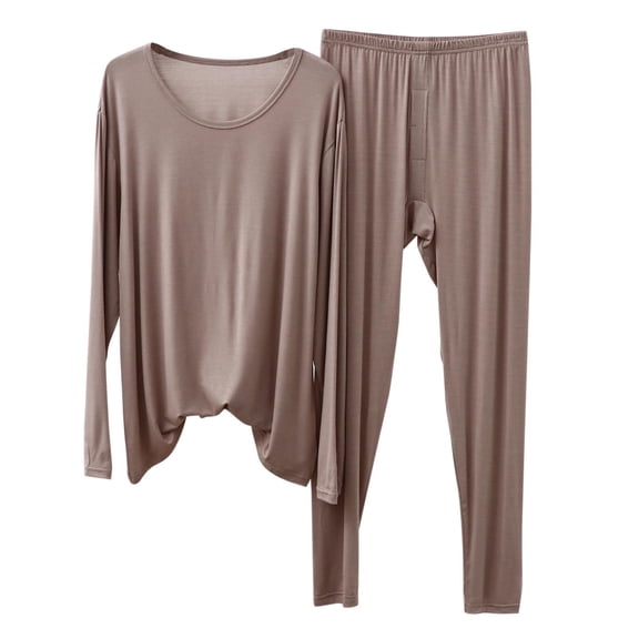 Fewfanhot Mens Pajamas Long Sleeve Loose Solid Color Thermal Long Pant Sleepwear and Loungewear Pjs