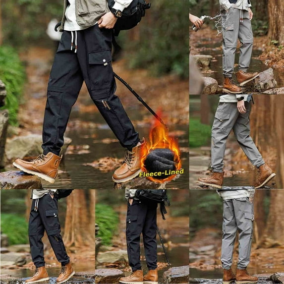 Fewfanhot Mens Pants Baggy Cargo Pants Drawstring Elastic Waist Flap Pockets Loose Pants