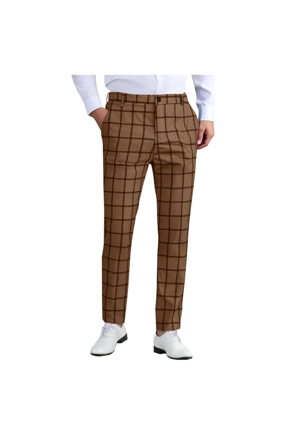 Mens Pants Stretch Dress Pants Slim Fit Plaid Skinny Long Pants Casual Business Golf Dress Pants