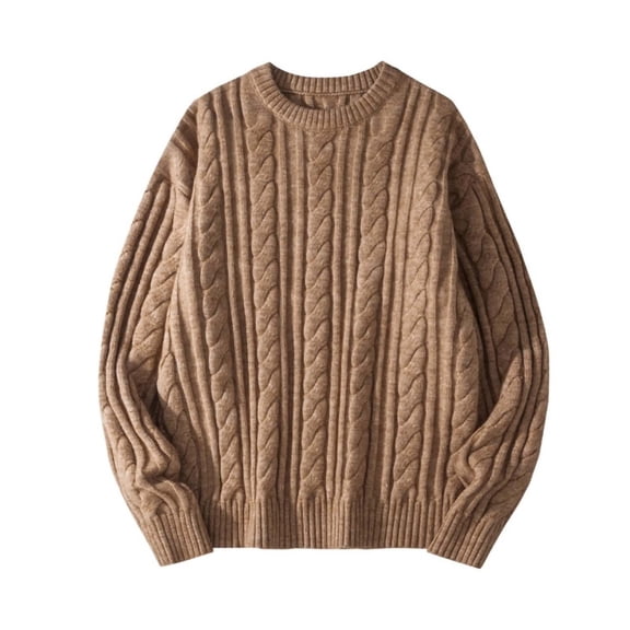 Fewfanhot Mens Sweater Loose Cable Knit Sweater Casual Soft Pullover Knitted Tops Long Sleeve Winter