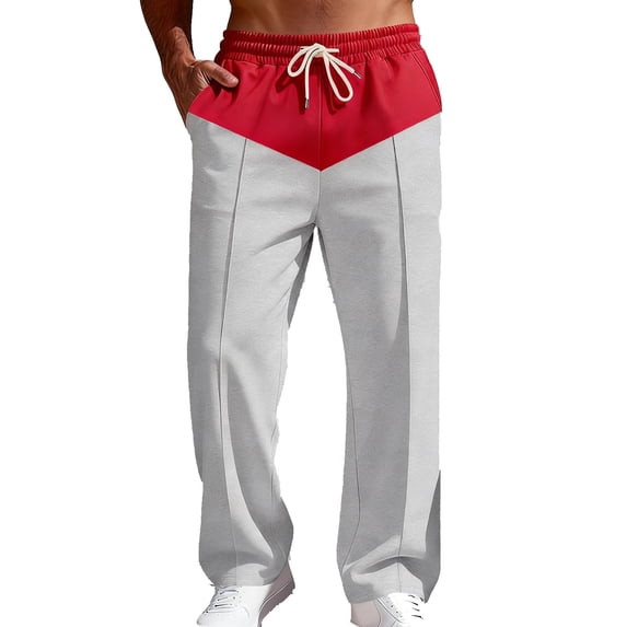 Fewfanhot Mens Sweatpants Elastic High Waist Joggers Baggy Pants Color Block Sweatpants with Pocketsc