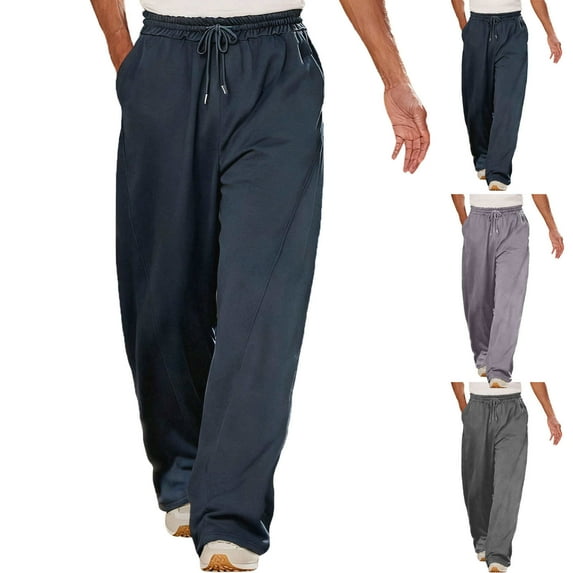 Fewfanhot Mens Sweatpants Wide Leg Sweatpants Casual Straight Baggy Drawstring Loose Fit Workout Track Pants with Pockets
