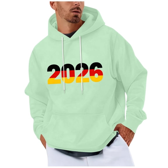 Fewfanhot Mens Sweatshirt Casual Fashion New Years Printed Pullover Drawstring Long Sleeve Hooded Sweatshirts