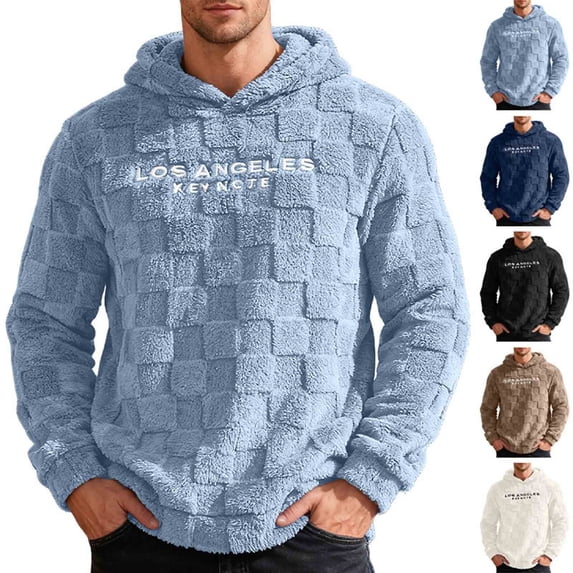 Fewfanhot Mens Sweatshirts Graphic Fuzzy Sherpa Pullover Hoodie Long Sleeve Winter Fleece Hooded Sweatshirt