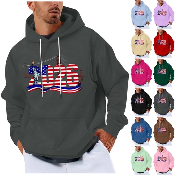 Fewfanhot Mens Sweatshirts Graphic Hoodies for Men Happy New Years Printed Long Sleeve Pocket Pullover Sweatshirts