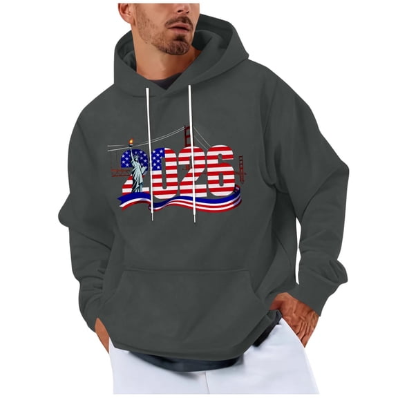 Fewfanhot Mens Sweatshirts Graphic Hoodies for Men Happy New Years Printed Long Sleeve Pocket Pullover Sweatshirts