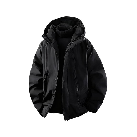Fewfanhot Mens Sweatshirts Outdoor Hooded Thickened Windproof Jacket Fluffy Warm Casual Down Jacket