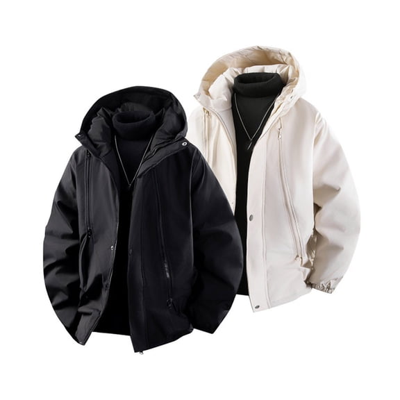 Fewfanhot Mens Sweatshirts Outdoor Hooded Thickened Windproof Jacket Fluffy Warm Casual Down Jacket