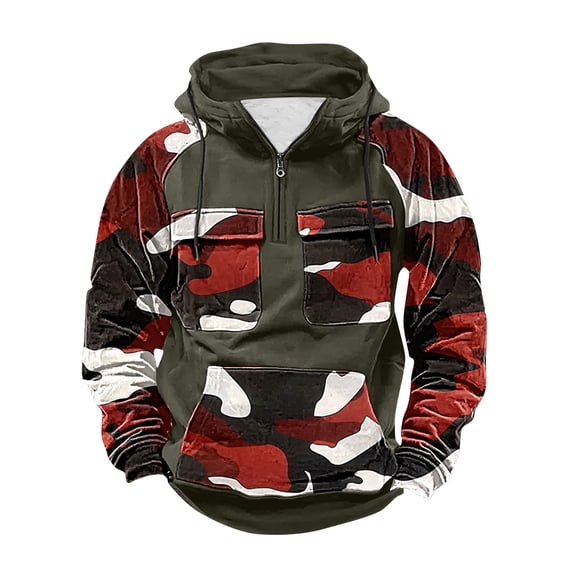 Fewfanhot Mens Sweatshirts and Hoodies Fashion Hoodies Half Zipper Pullover Drawstring Hooded Long Sleeve Sweatshirt with Pocket