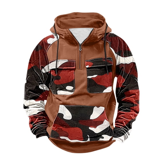 Fewfanhot Mens Sweatshirts and Hoodies Fashion Hoodies Half Zipper Pullover Drawstring Hooded Long Sleeve Sweatshirt with Pocket