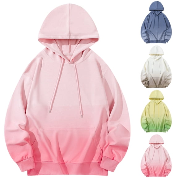 Fewfanhot Mens Sweatshirts and Hoodies Gradient Pullover Long Sleeved Hooded Sweatshirt Fashion