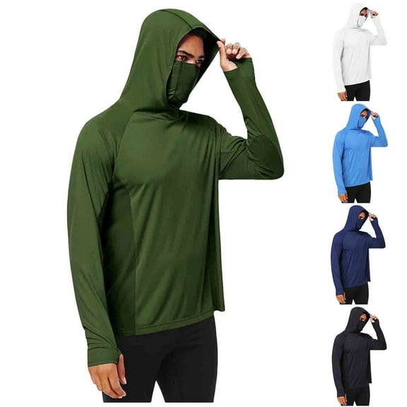 Fewfanhot Mens Sweatshirts and Hoodies UPF 50  Sun Protection Hooded Shirt with Integrated Face Cover Long Sleeve Lightweight Rash Guard Shirts